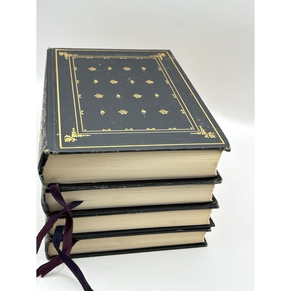 Decorative Vtg Book Set Faux Leather Dark Academia Navy Gold International Coll. - Picture 5 of 16